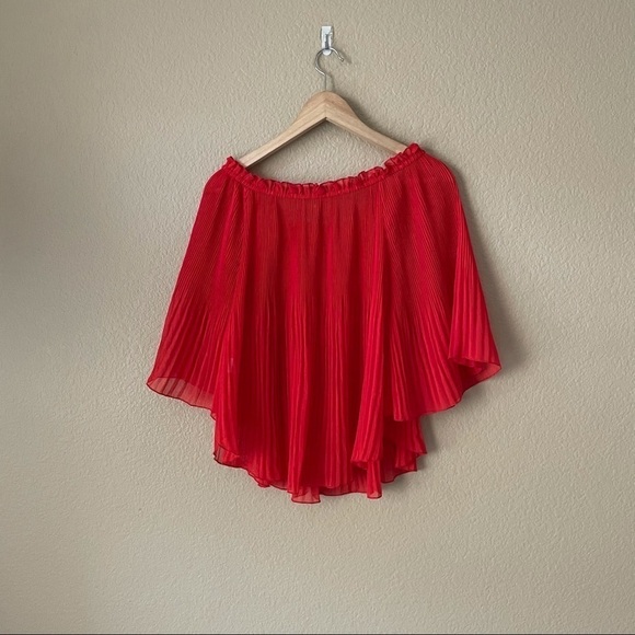 Zara Pleated Red Off-Shoulder Sheer Top Stretch - Picture 6 of 6
